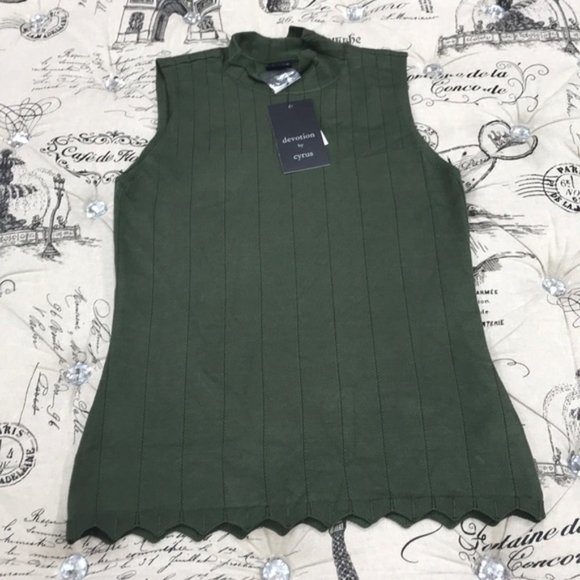 Cyrus Pointelle Scallop Trim Mock Neck Tank - Picture 3 of 5